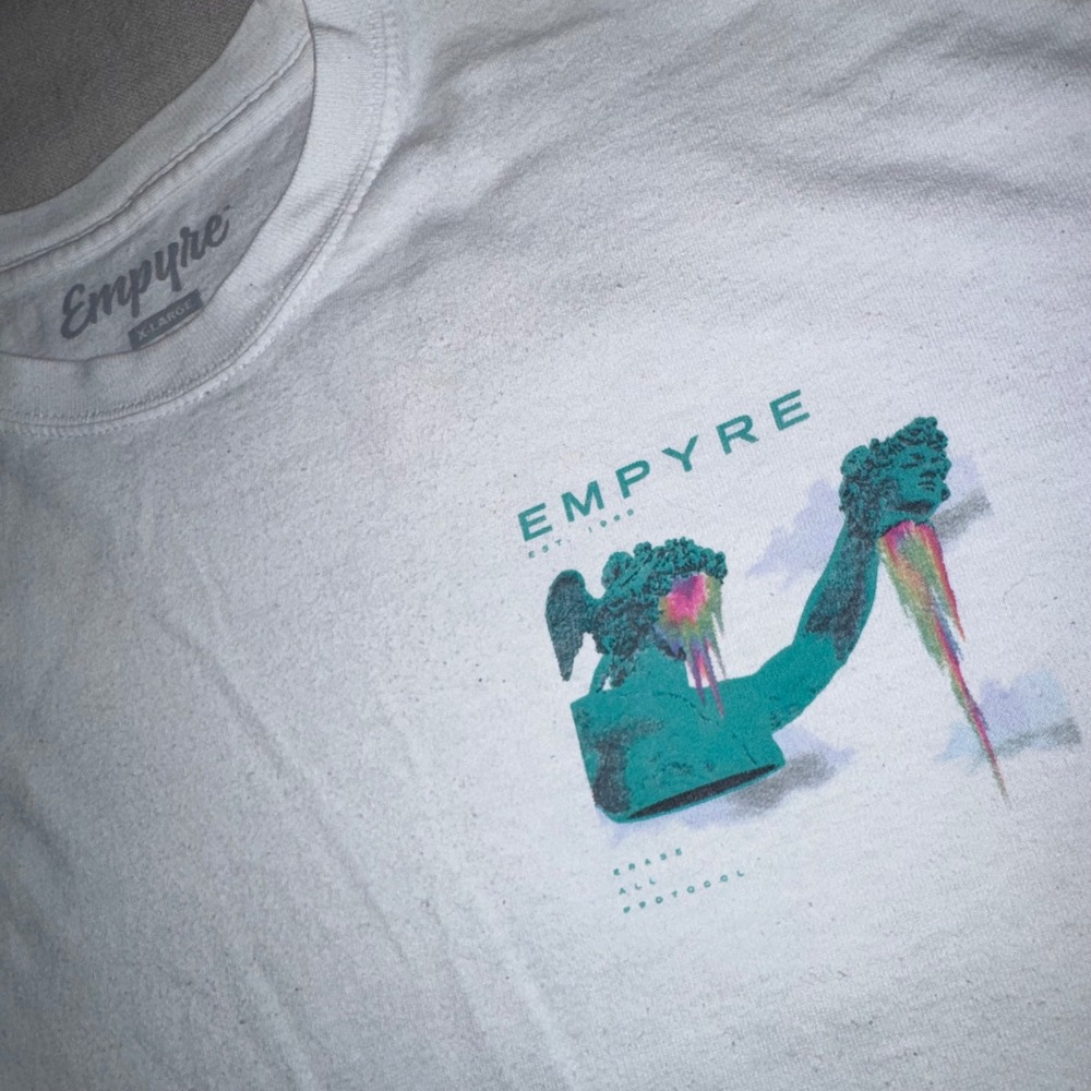 Empyre Erase All Protocol Graphic Tee White Mens XL Statue Drip Streetwear Skate